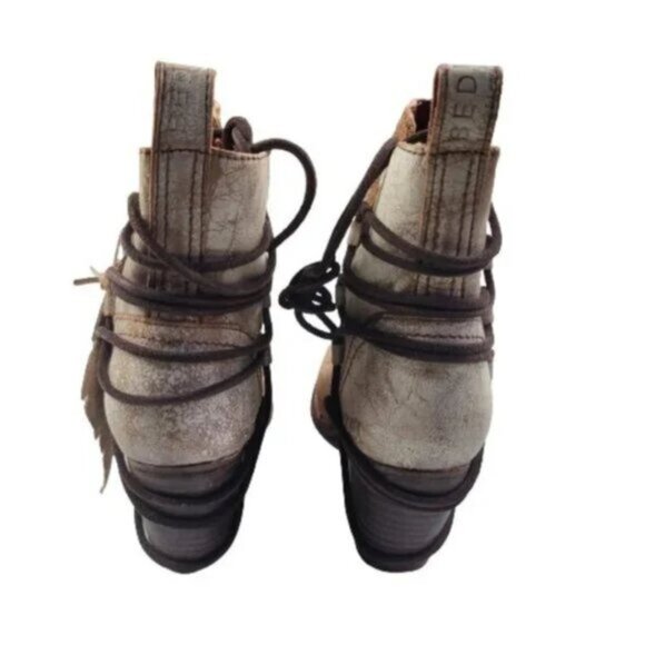 Bed Stu Blaire Leather Ankle Booties Women's 6.5 Tan Rustic Lace-Back Boots - Picture 6 of 11